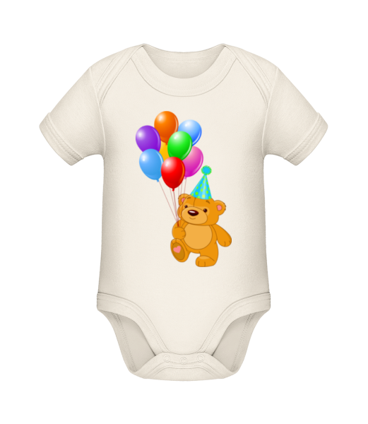 Bear with Balloons - Organic Baby Body - Cream - Front