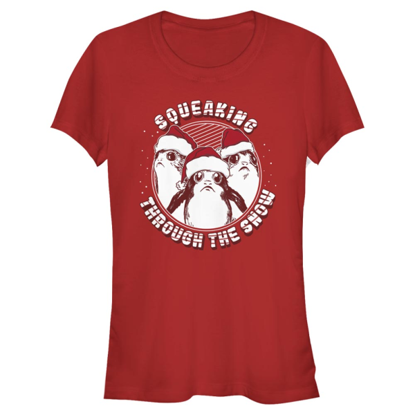 Star Wars - The Force Awakens - Porg Squeaking Through the Snow - Christmas - Women's T-Shirt - Red - Front