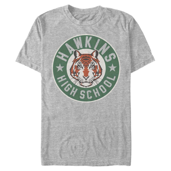 Netflix - Stranger Things - Hawkins High Tiger Emblem - Men's T-Shirt - Heather grey - Front