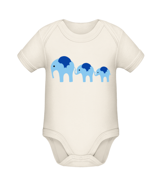Elephants Family Baby - Organic Baby Body - Cream - Front