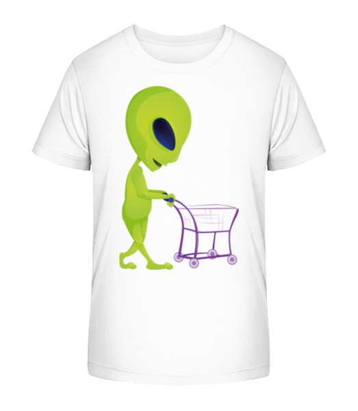 Alien With Shopping Cart - Kid's Bio T-Shirt Stanley Stella - White - Front