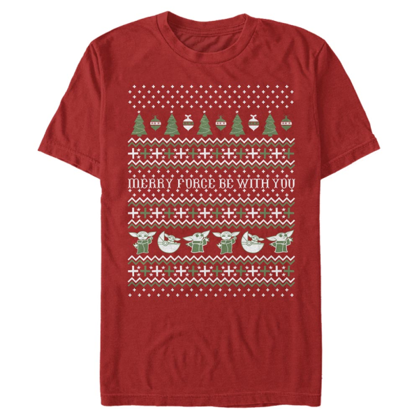 Star Wars - The Mandalorian - The Child Ugly Sweater - Christmas - Men's T-Shirt - Red - Front