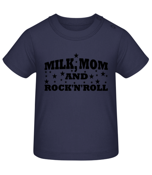 Milk Mom And Rock'N'Roll - Baby T-Shirt - Navy - Front