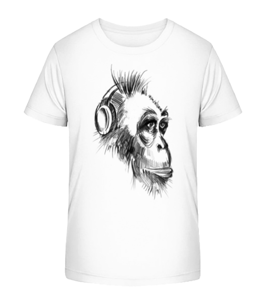 Monkey With Headphones - Kid's Bio T-Shirt Stanley Stella - White - Front