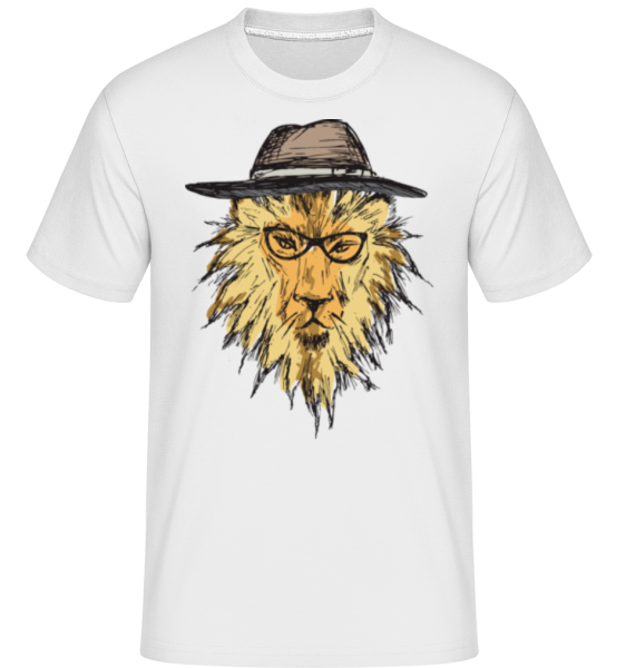 Hipster Lion With Hat -  Shirtinator Men's T-Shirt - White - Front