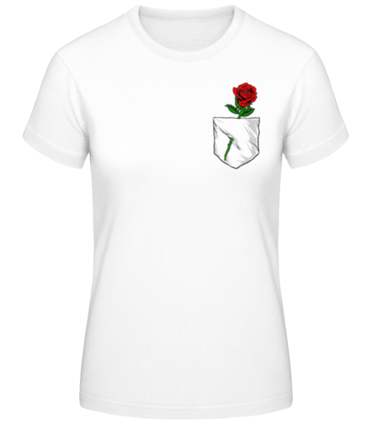 Breast Pocket Rose - Women's Basic T-Shirt - White - Front