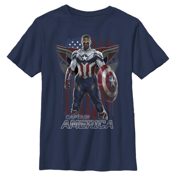 Marvel - The Falcon and the Winter Soldier - Captain America Shield Cap Logo - Kids T-Shirt - Navy - Front