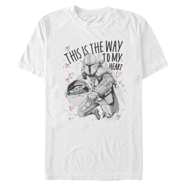 Star Wars - The Mandalorian - Mandalorian & the Child Way to My Heart - Valentine's Day - Men's T-Shirt - White - Front