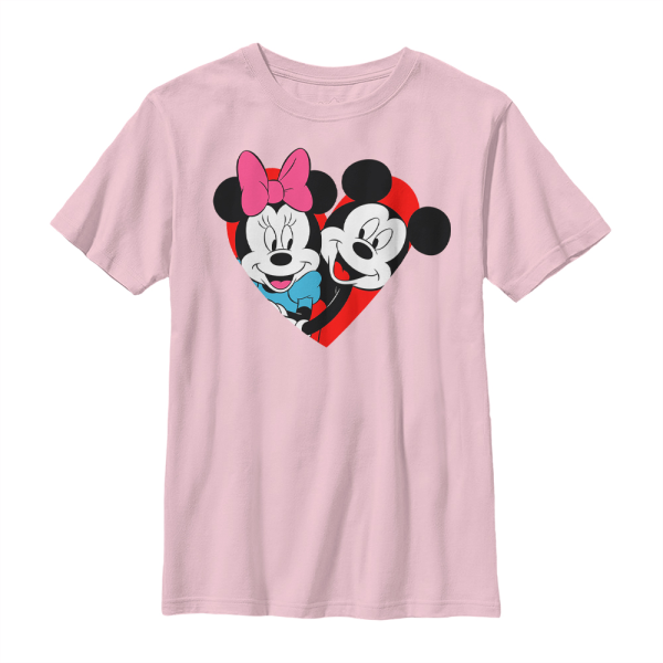 Disney Classics - Mickey Mouse - Minnie Mouse Mickey Minnie Heart - Valentine's Day - Kids T-Shirt - Pink - Front