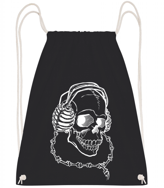 Skull With Headphones - Drawstring Backpack - Black - Vorn