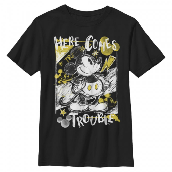 Disney Classics - Mickey Mouse - Mickey Mouse Trouble Comes - Kids T-Shirt - Black - Front