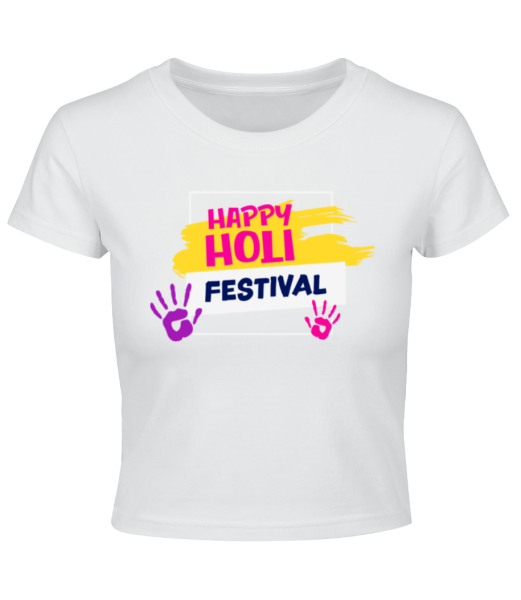 Happy Holi Square - Crop T-Shirt - White - Front