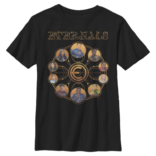 Marvel - Eternals - Group Shot Eternals Circular Gold - Kids T-Shirt - Black - Front