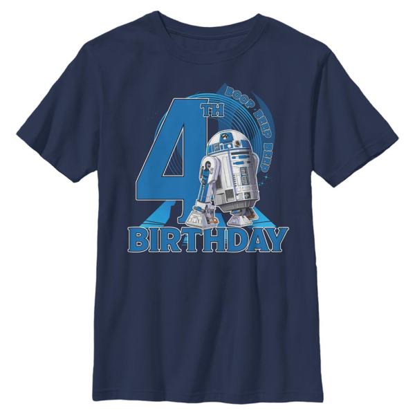 Star Wars - R2-D2 4th Birthday With R2D2 - Birthday - Kids T-Shirt - Navy - Front