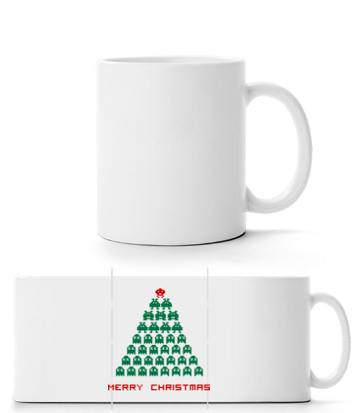 Merry Christmas Pixel Monster - Panorama Mug - White - Front