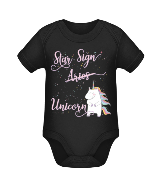 Star Sign Unicorn Aries - Organic Baby Body - Black - Front