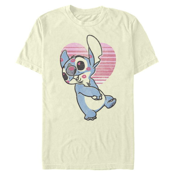 Disney Classics - Lilo & Stitch - Stitch Kissy Faced - Valentine's Day - Men's T-Shirt - Cream - Front