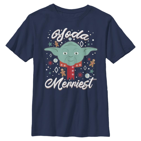 Star Wars - Yoda Merriest - Christmas - Kids T-Shirt - Navy - Front