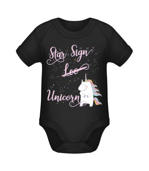 Star Sign Unicorn Leo - Organic Baby Body - Black - Front