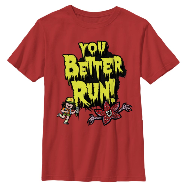 Netflix - Stranger Things - Dustin Better Run - Halloween - Kids T-Shirt - Red - Front