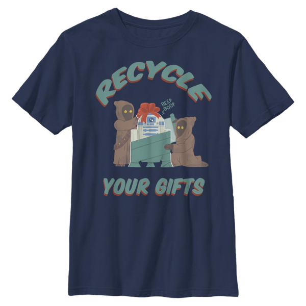 Star Wars - R2-D2 Jawa Recycle Gifts - Christmas - Kids T-Shirt - Navy - Front
