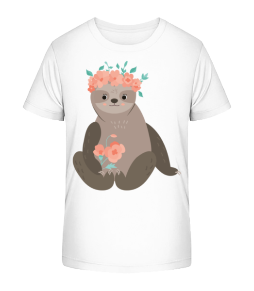 Sloth With Flowers - Kid's Bio T-Shirt Stanley Stella - White - Front