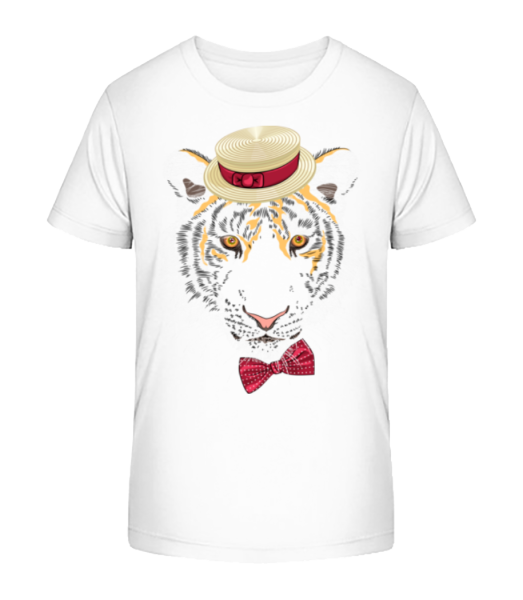Tiger With Hat - Kid's Bio T-Shirt Stanley Stella - White - Front