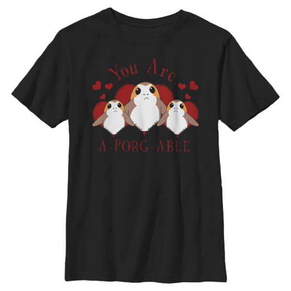 Star Wars - The Force Awakens - Porg A--Able - Valentine's Day - Kids T-Shirt - Black - Front