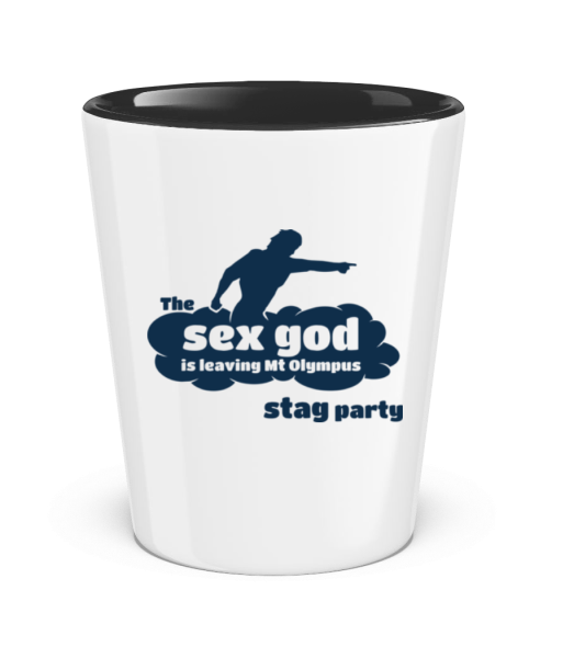 Stag Party Sex God - Two-Toned Shot Glass - White / Black - Front
