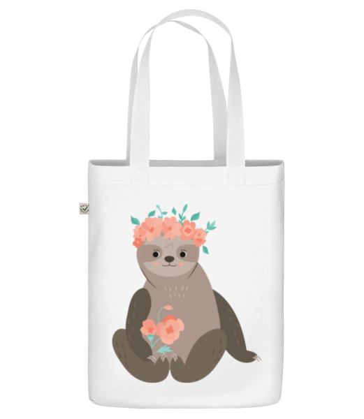 Sloth With Flowers - Organic tote bag - White - Front
