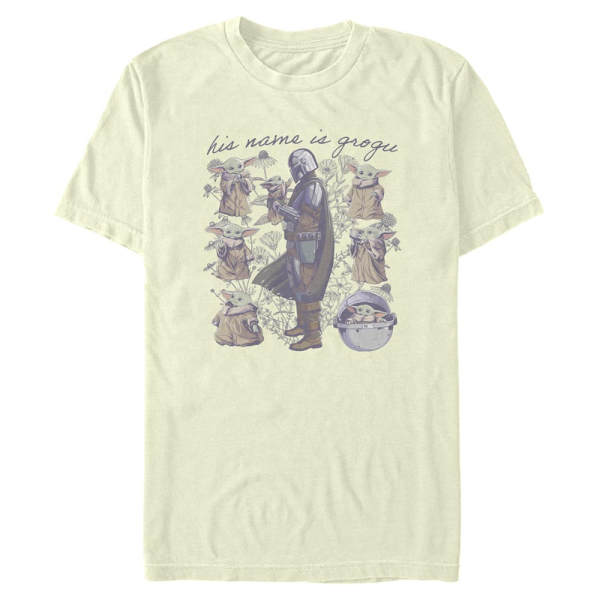 Star Wars - The Mandalorian - Mando & Child Grogu Floral - Men's T-Shirt - Cream - Front