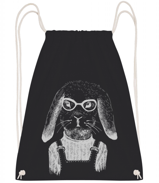 Hipster Rabbit - Drawstring Backpack - Black - Vorn
