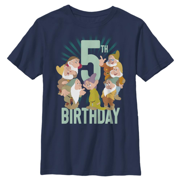 Disney - Snow White - Skupina Dwarves Fifth Bday - Kids T-Shirt - Navy - Front