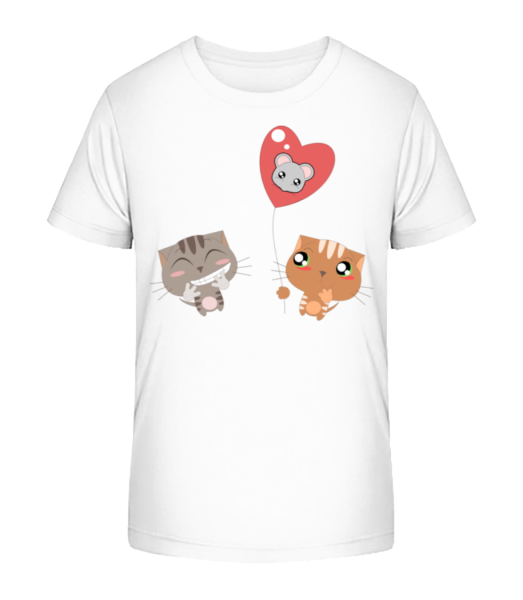 Cats Heart Balloon - Kid's Bio T-Shirt Stanley Stella - White - Front