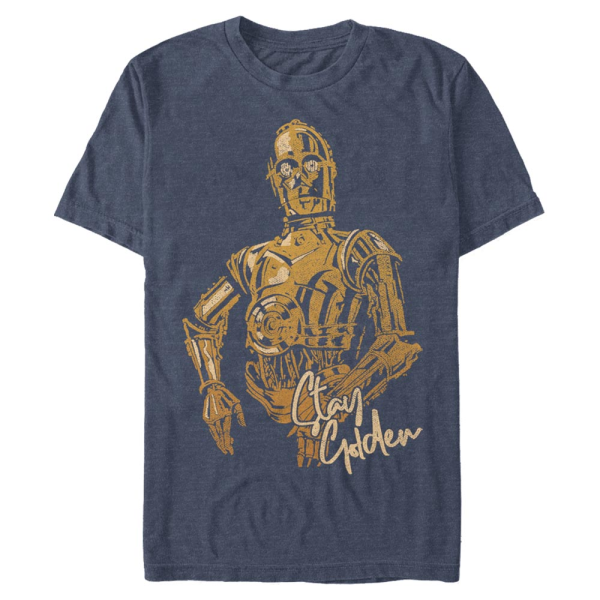 Star Wars - The Mandalorian - The Child C3PO Stay Golden - Men's T-Shirt - Heather navy - Front