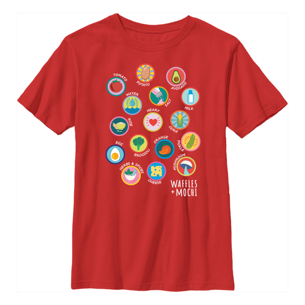 Netflix - Waffles + Mochi - Logo Textbook Apron Badges - Kids T-Shirt - Red - Front