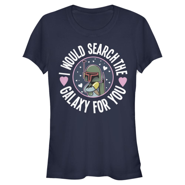 Star Wars - Boba Fett Search The Galaxy - Valentine's Day - Women's T-Shirt - Navy - Front