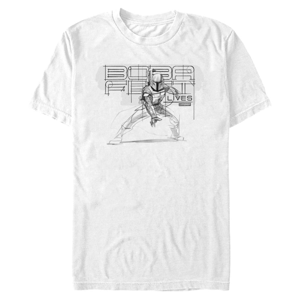 Star Wars - Book of Boba Fett - Boba Fett Boba Lives Pencil Sketch - Men's T-Shirt - White - Front