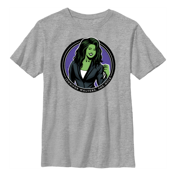 Marvel - She-Hulk Attorney at Law - She-Hulk Jennifer Walters Circle Badge - Kids T-Shirt - Heather grey - Front
