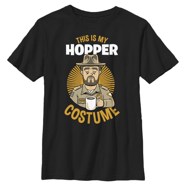 Netflix - Stranger Things - Hopper Costume - Halloween - Kids T-Shirt - Black - Front