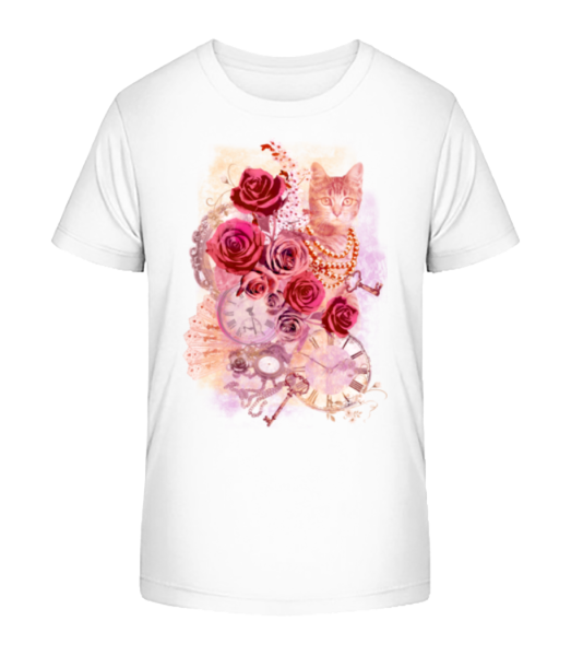 Rose Cat - Kid's Bio T-Shirt Stanley Stella - White - Front