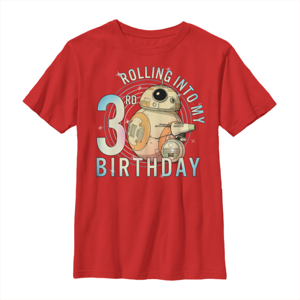 Star Wars - The Rise of Skywalker - D-0 & BB-8 Rolling Into My 3rd Birthday - Birthday - Kids T-Shirt - Red - Front