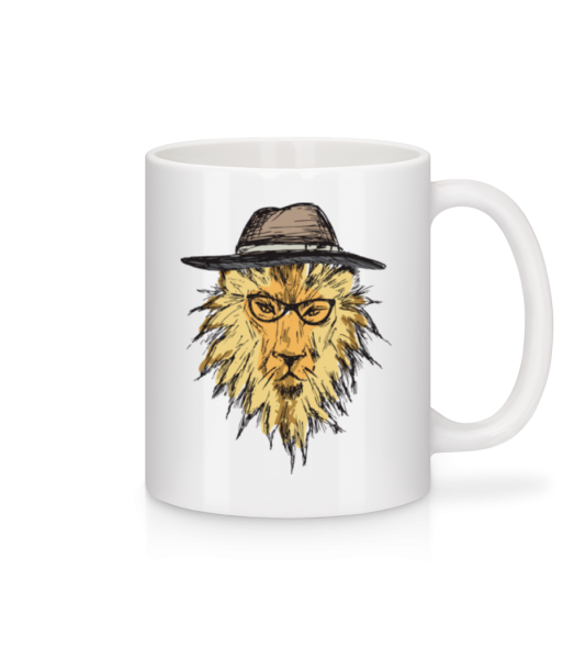Hipster Lion With Hat - Mug - White - Front