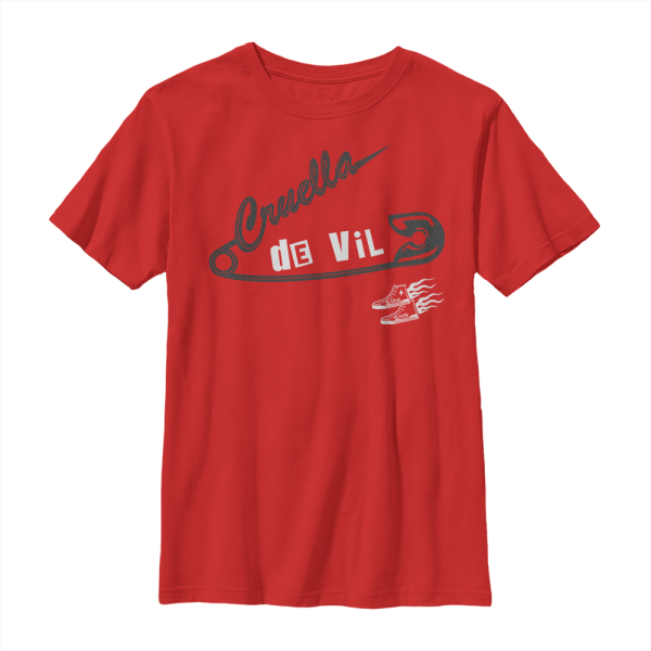 Disney Classics - Cruella - Logo Cruella Pin - Kids T-Shirt - Red - Front