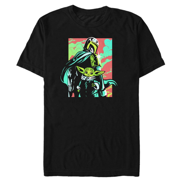 Star Wars - The Mandalorian - Mandalorian & the Child Neon Mando - Men's T-Shirt - Black - Front
