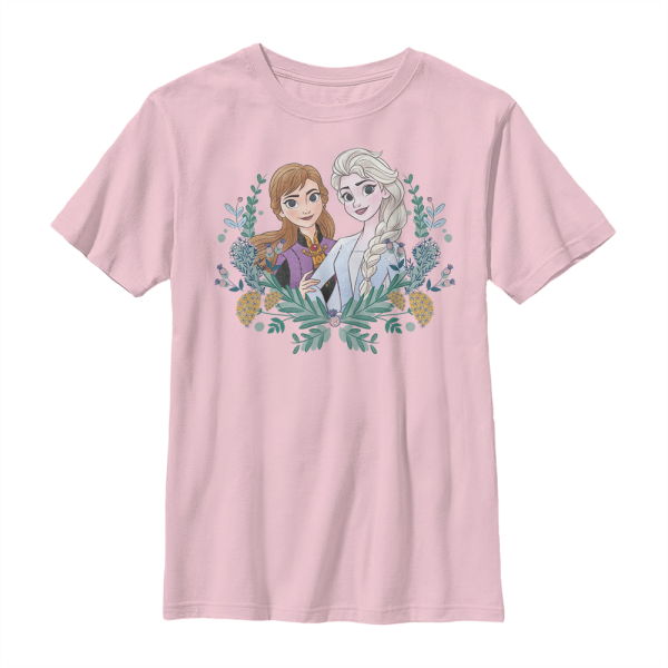 Disney - Frozen - Elsa & Anna Frozen Wreath - Kids T-Shirt - Pink - Front
