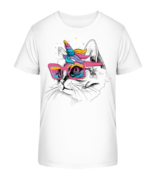 Unicorn Party Cat - Kid's Bio T-Shirt Stanley Stella - White - Front