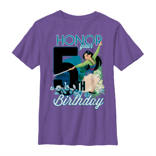 Disney - Mulan - Mulan Five Birthday - Birthday - Kids T-Shirt - Purple - Front