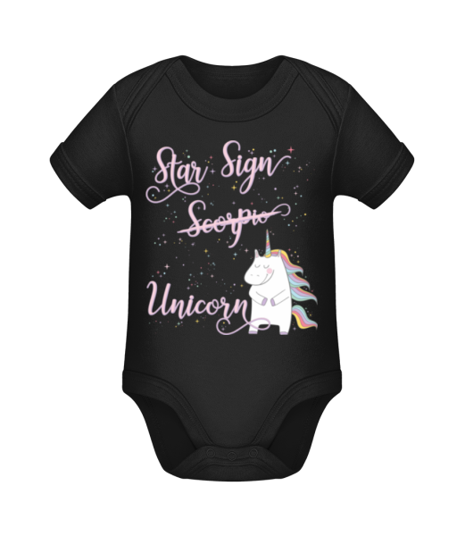 Star Sign Unicorn Seorio - Organic Baby Body - Black - Front