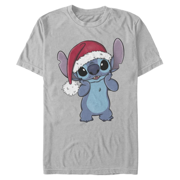 Disney Classics - Lilo & Stitch - Stitch Wearing Santa Hat - Christmas - Men's T-Shirt - ash_grey - Front